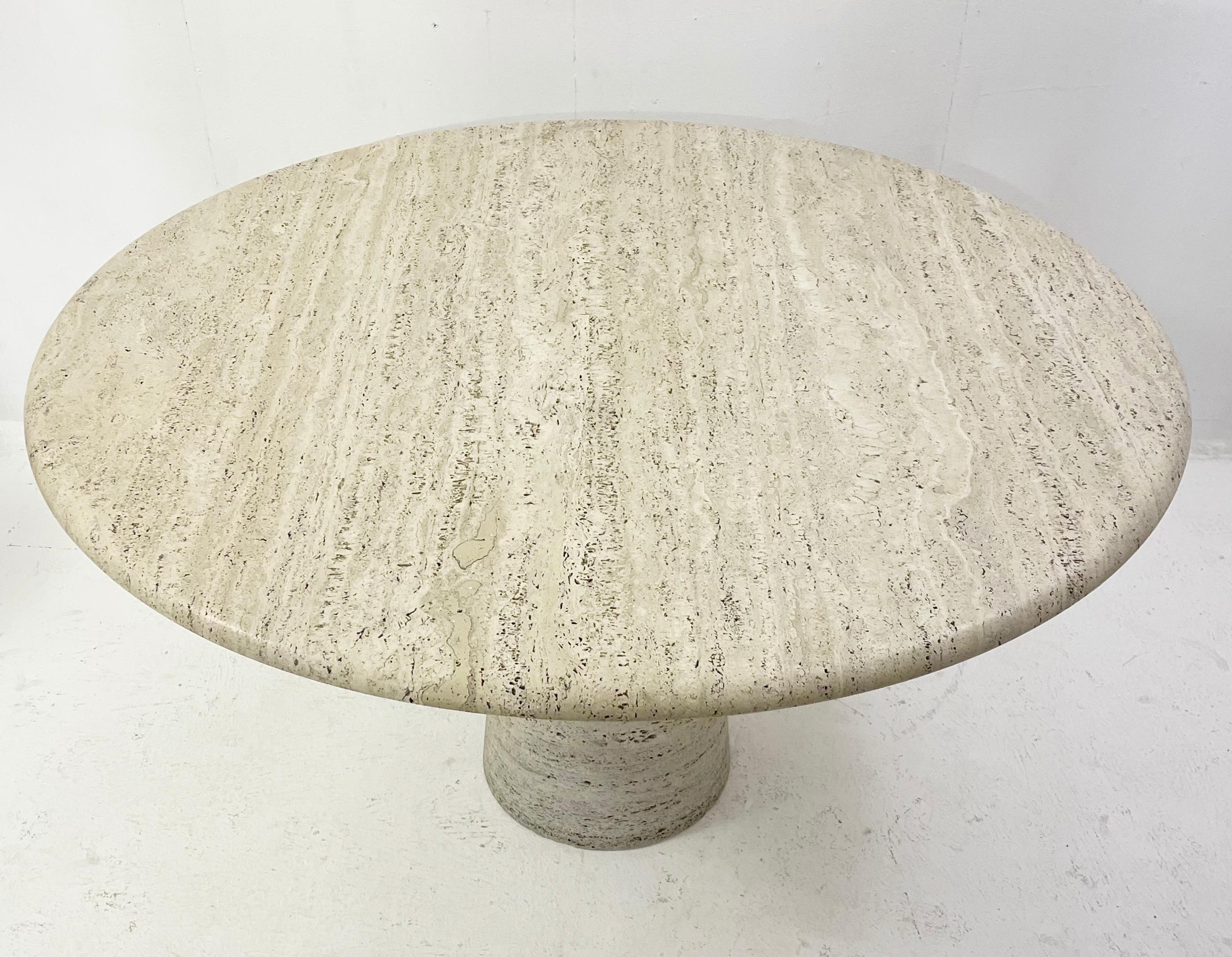 Late 20th Century Mid-Century Round Travertine Dining Table in Style of Angelo Mangiarotti, Italy