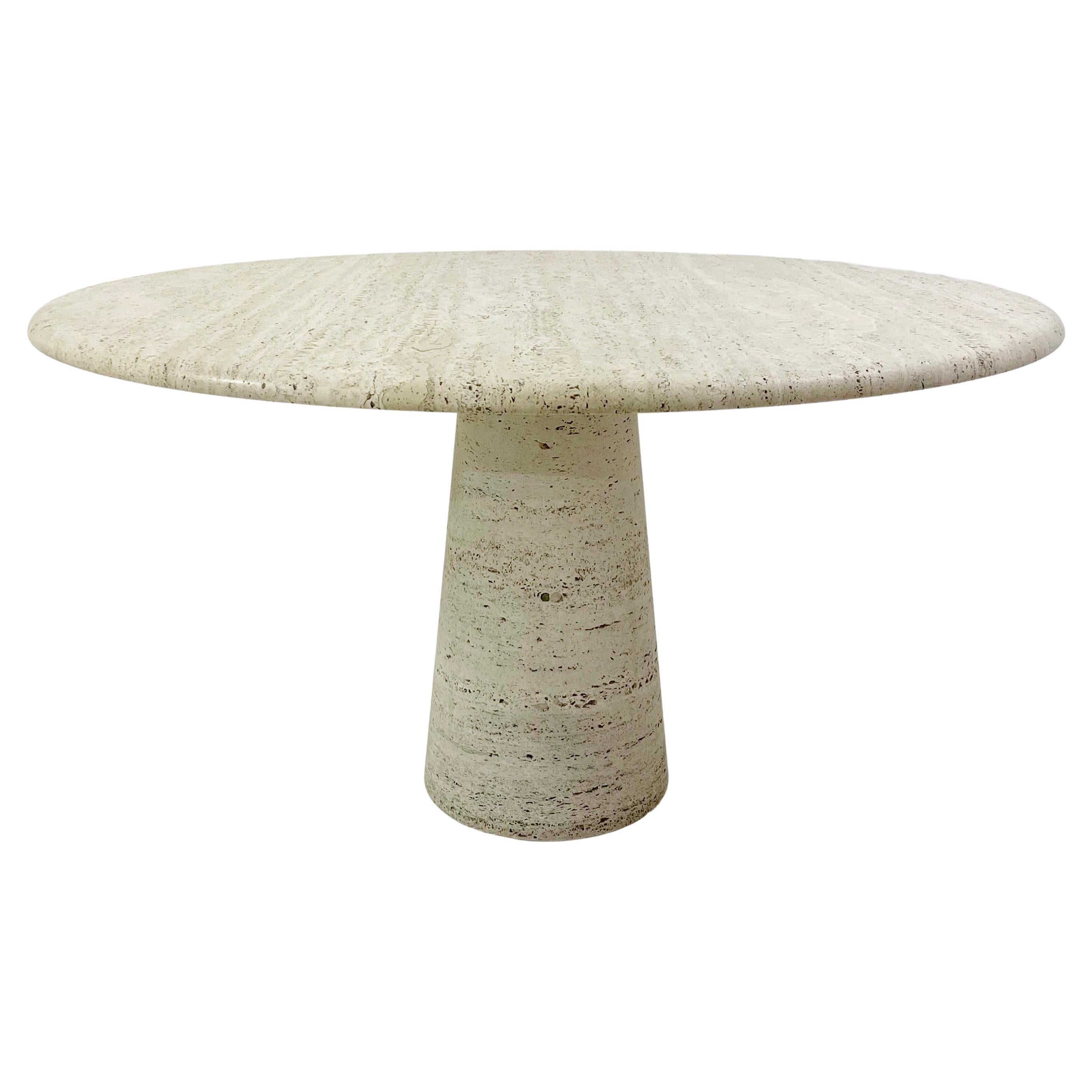 Mid-Century Round Travertine Dining Table in Style of Angelo Mangiarotti, Italy