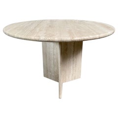 Mid-Century Round Travertine Dining Table, Italy 1970s