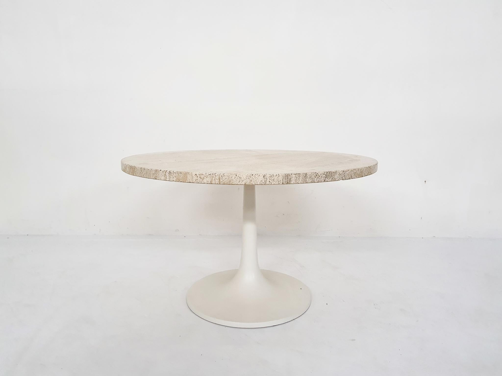 Mid-Century Modern Mid-Century Round Travertine Side Table, 1970's