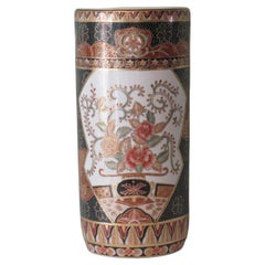 Mid century round umbrella stand in ceramic with oriental motif