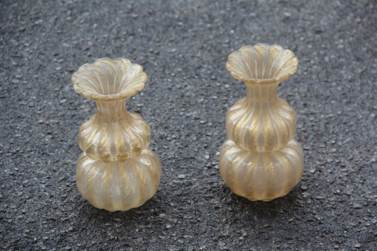Pair of midcentury round vase Barovier & Toso design Murano glass gold dust Italian design.