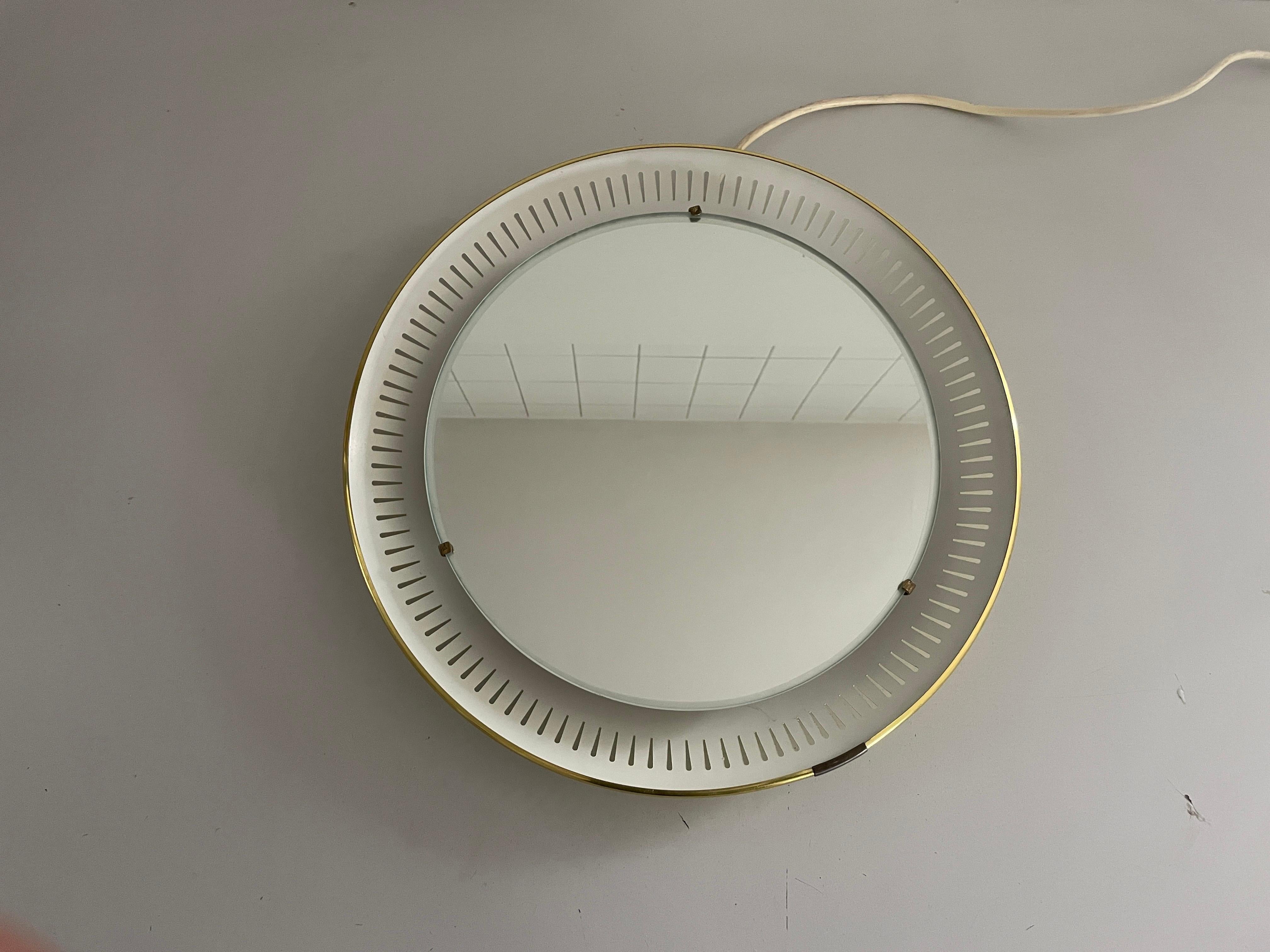 Espejo de pared redondo con luz de mediados de siglo, Hillebrand, Años 50, Alemania en venta 1