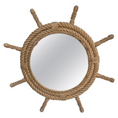 Mid-Century Round Wheel Shaped Rope Mirror Adrien Audoux & Frida Minet