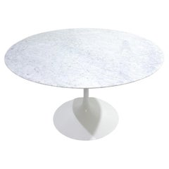 Vintage Mid-century Round White Marble Tulip Dining Table in the style of Eero Saarinen 