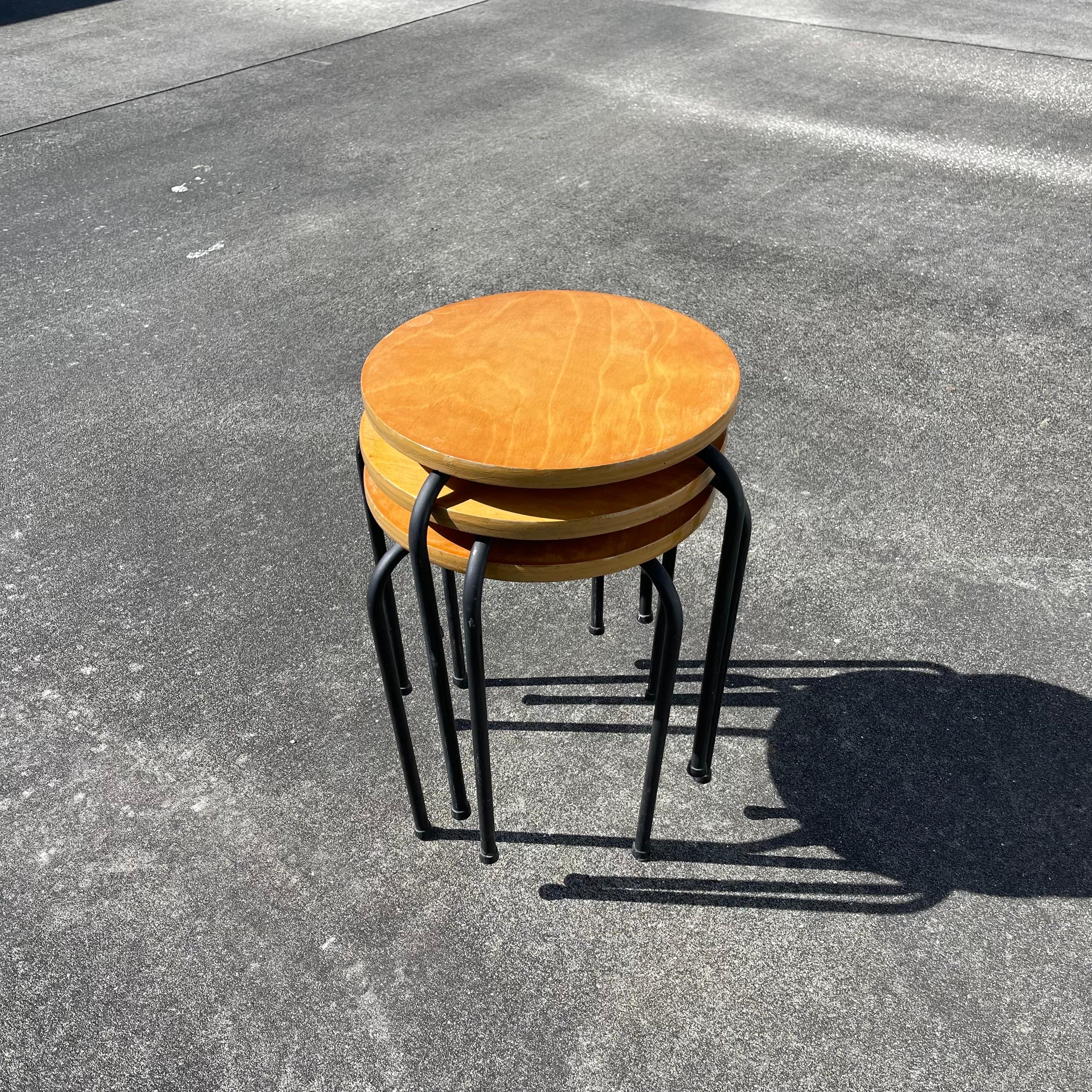Mid-Century Round Wood Stacking Tables or Stools, Set of 3 For Sale 5