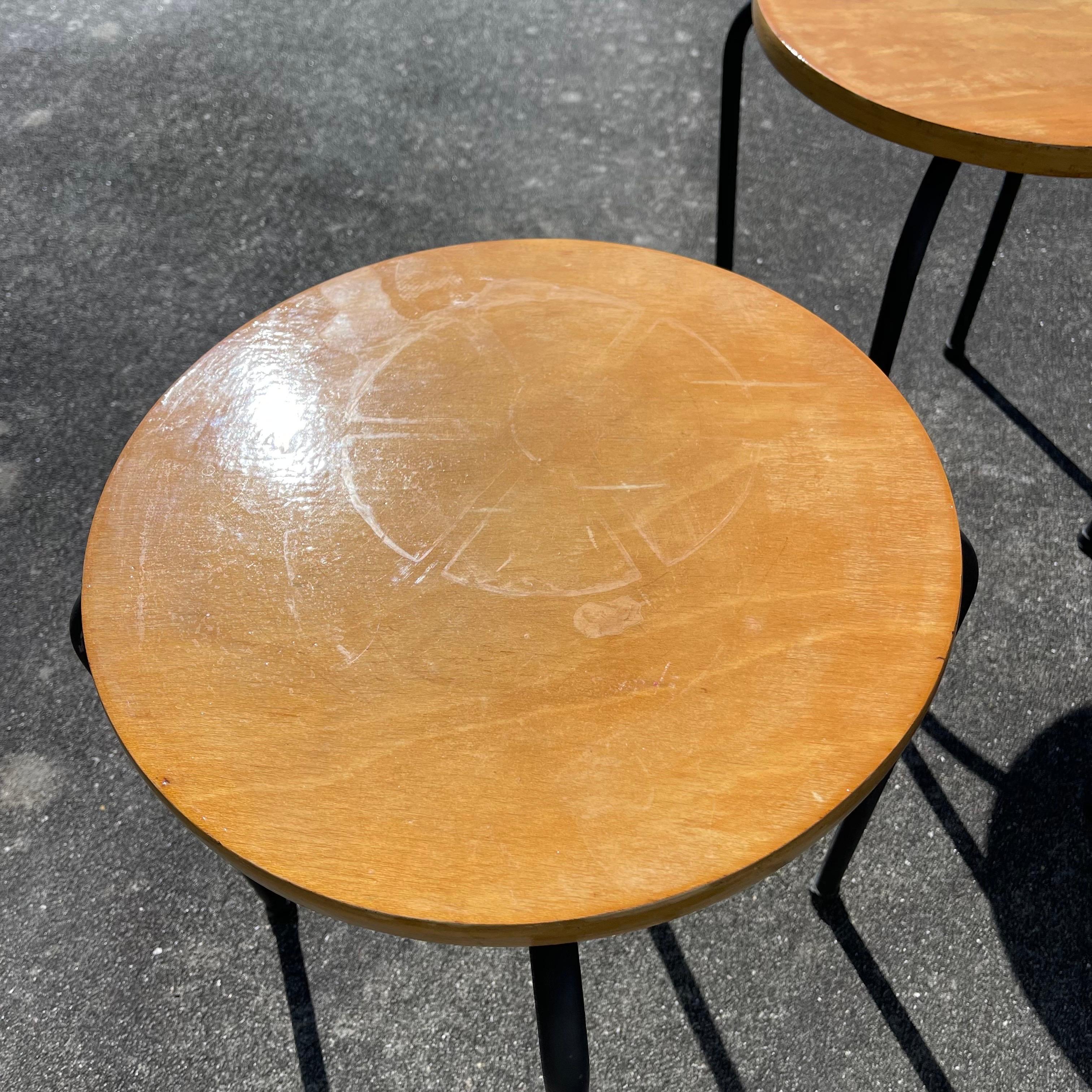Mid-Century Round Wood Stacking Tables or Stools, Set of 3 For Sale 1