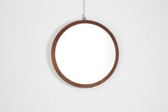Mid-Century Round Wood Wall Mirror 60s Italy