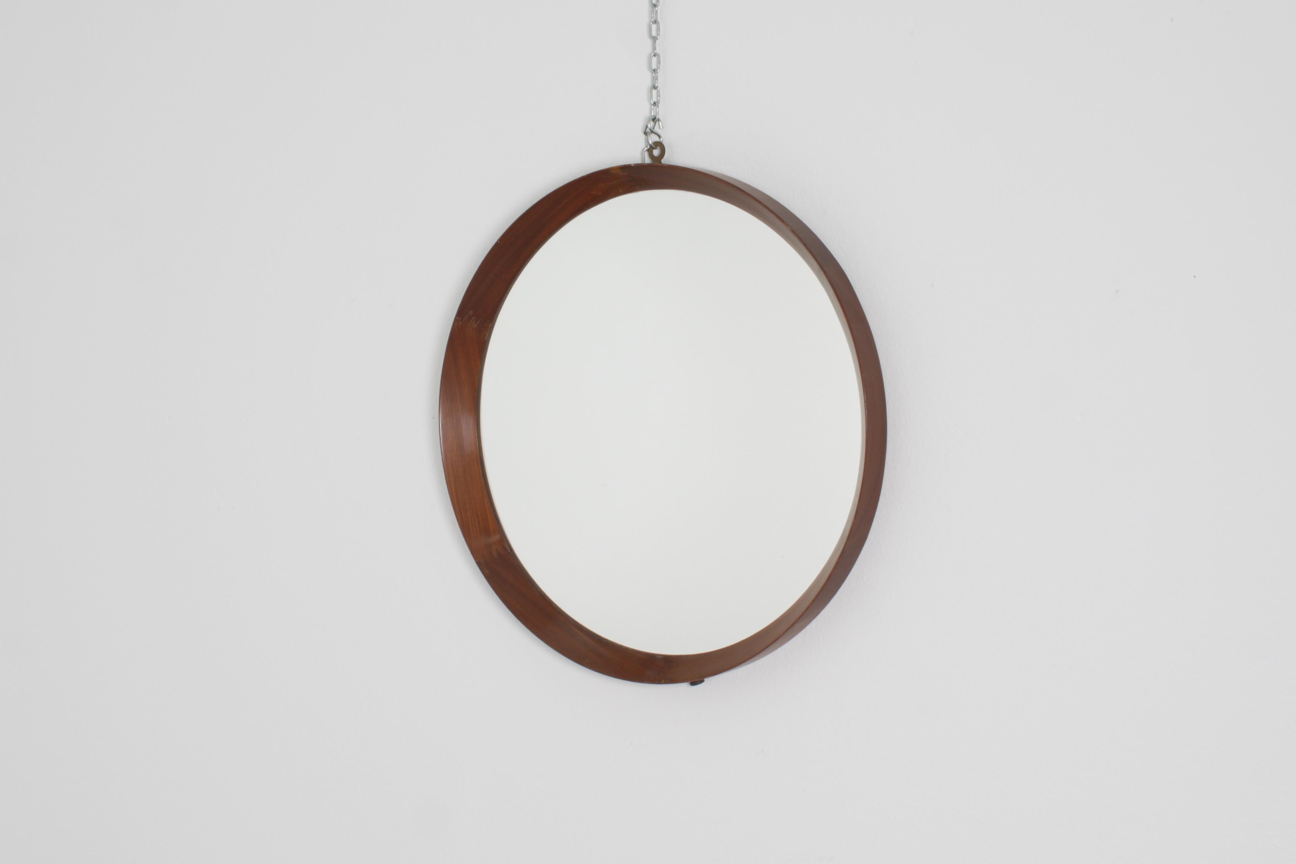 Mid-Century Modern Mid-Century Round Wood Wall Mirror 60s Italy For Sale