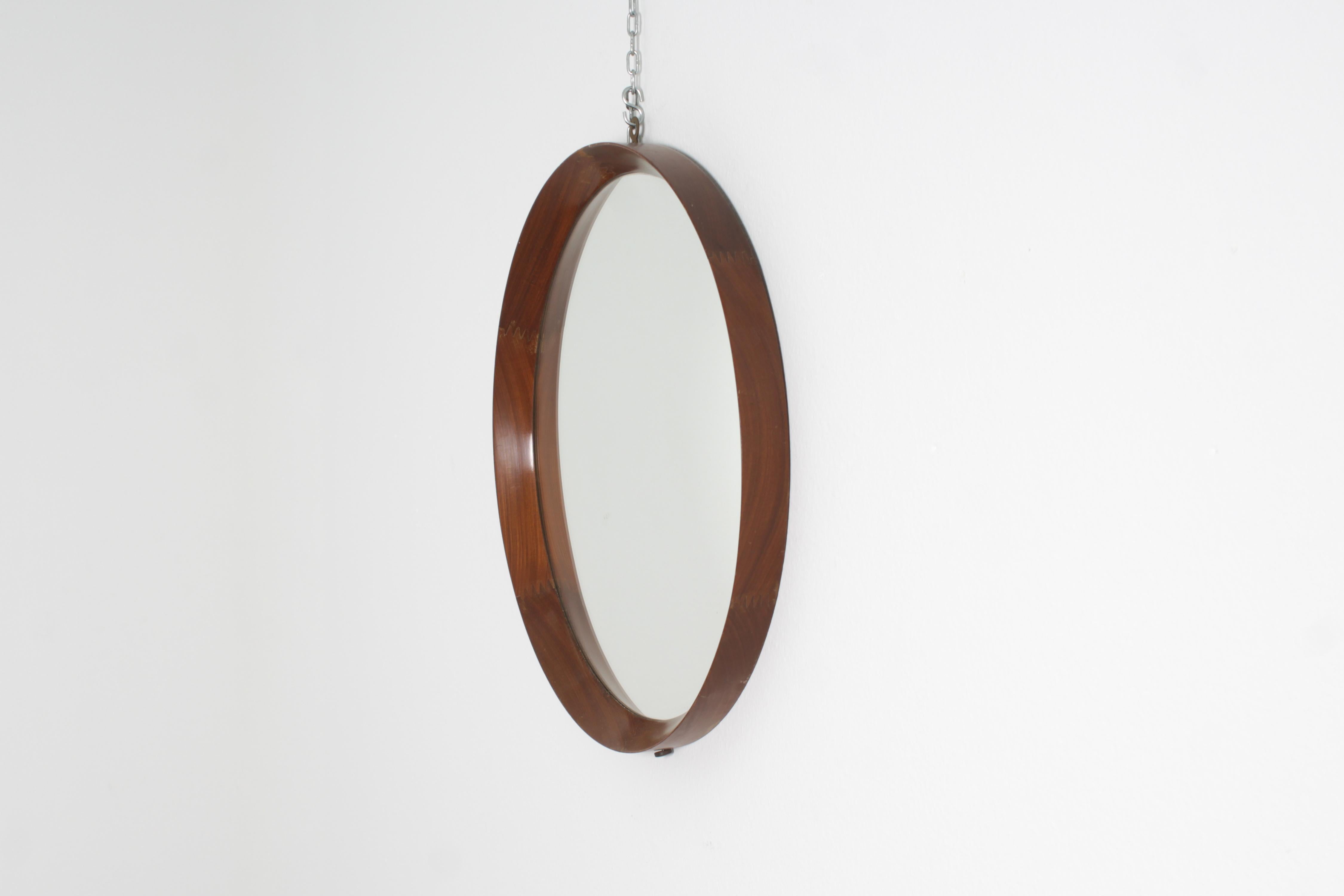 Mid-Century Round Wood Wall Mirror 60s Italy In Good Condition For Sale In Palermo, IT