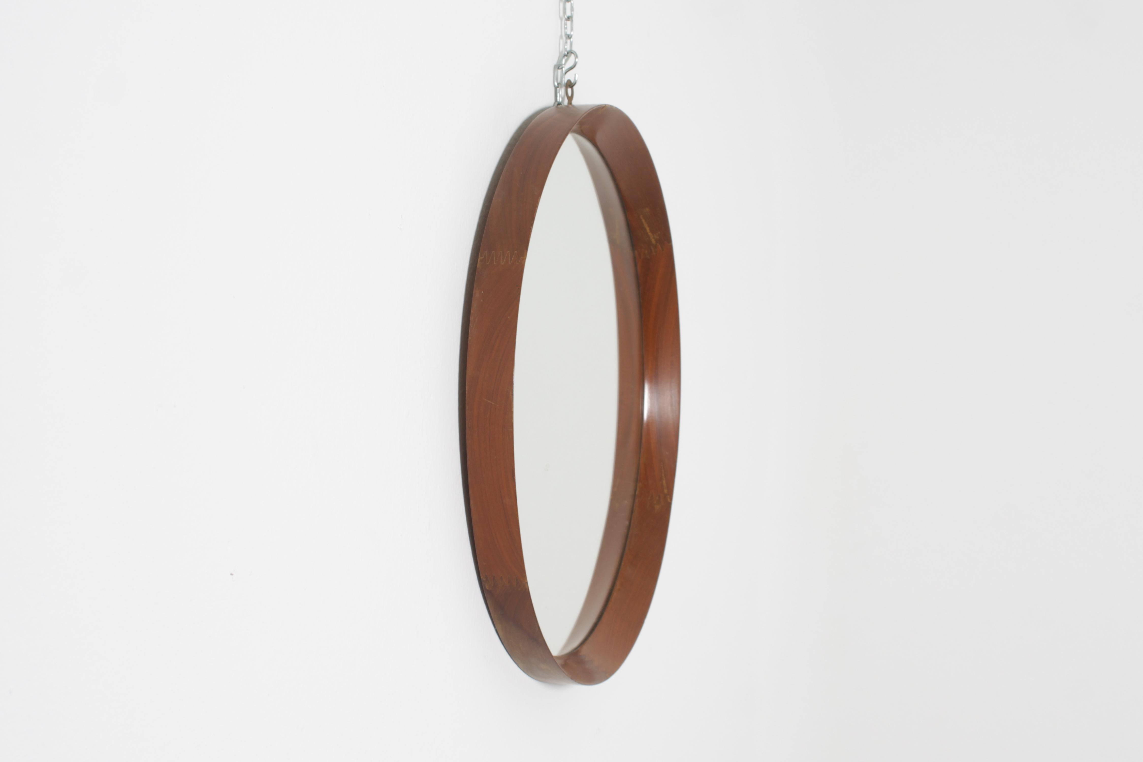 Mid-20th Century Mid-Century Round Wood Wall Mirror 60s Italy For Sale