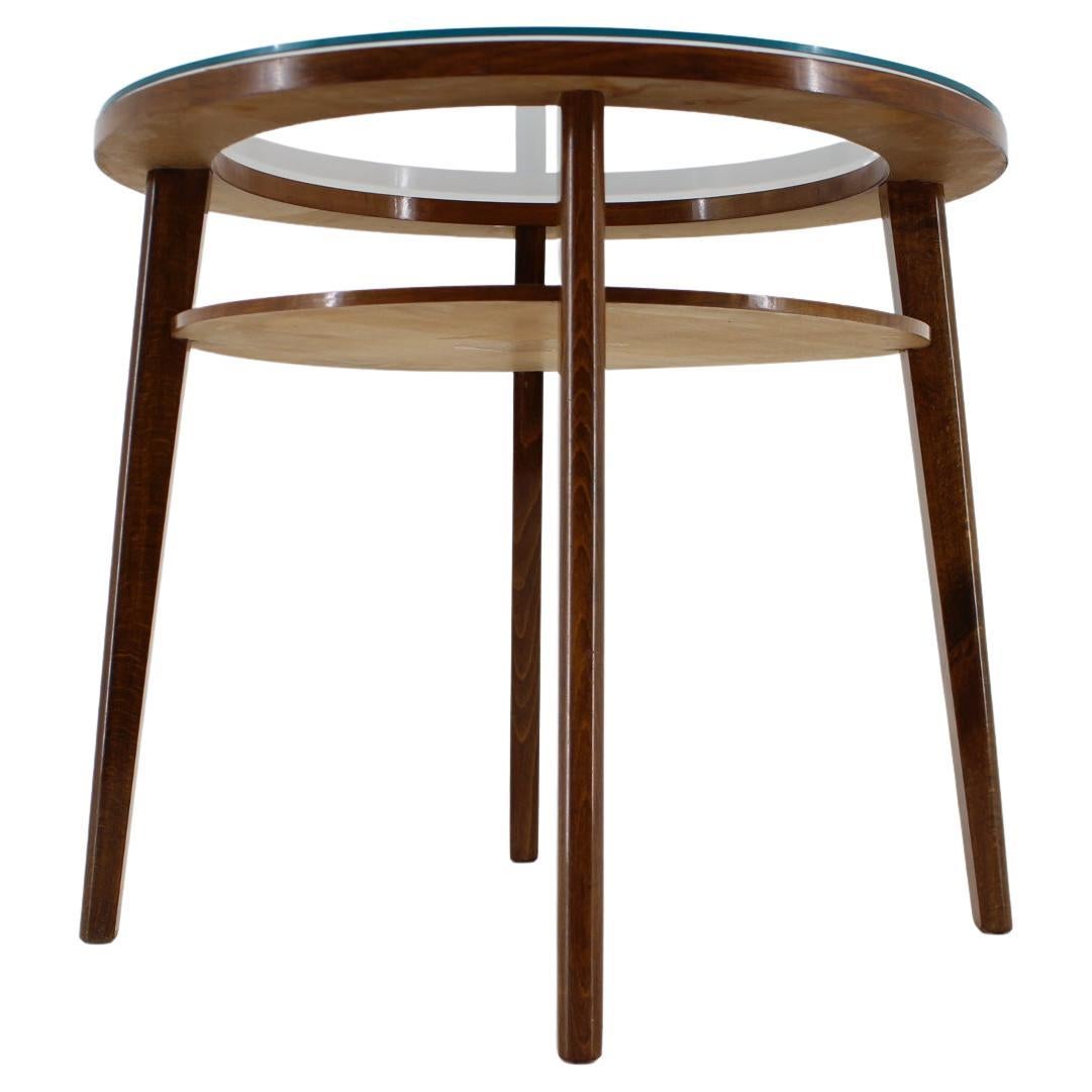 Mid-Century Round Wooden Coffee Table, Czechoslovakia / 1960's For Sale