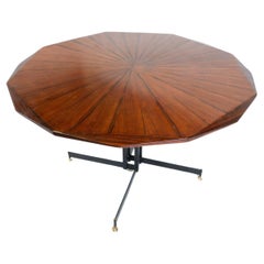 Vintage Mid-Century Round Wooden Dining Table, Italy, 1960s