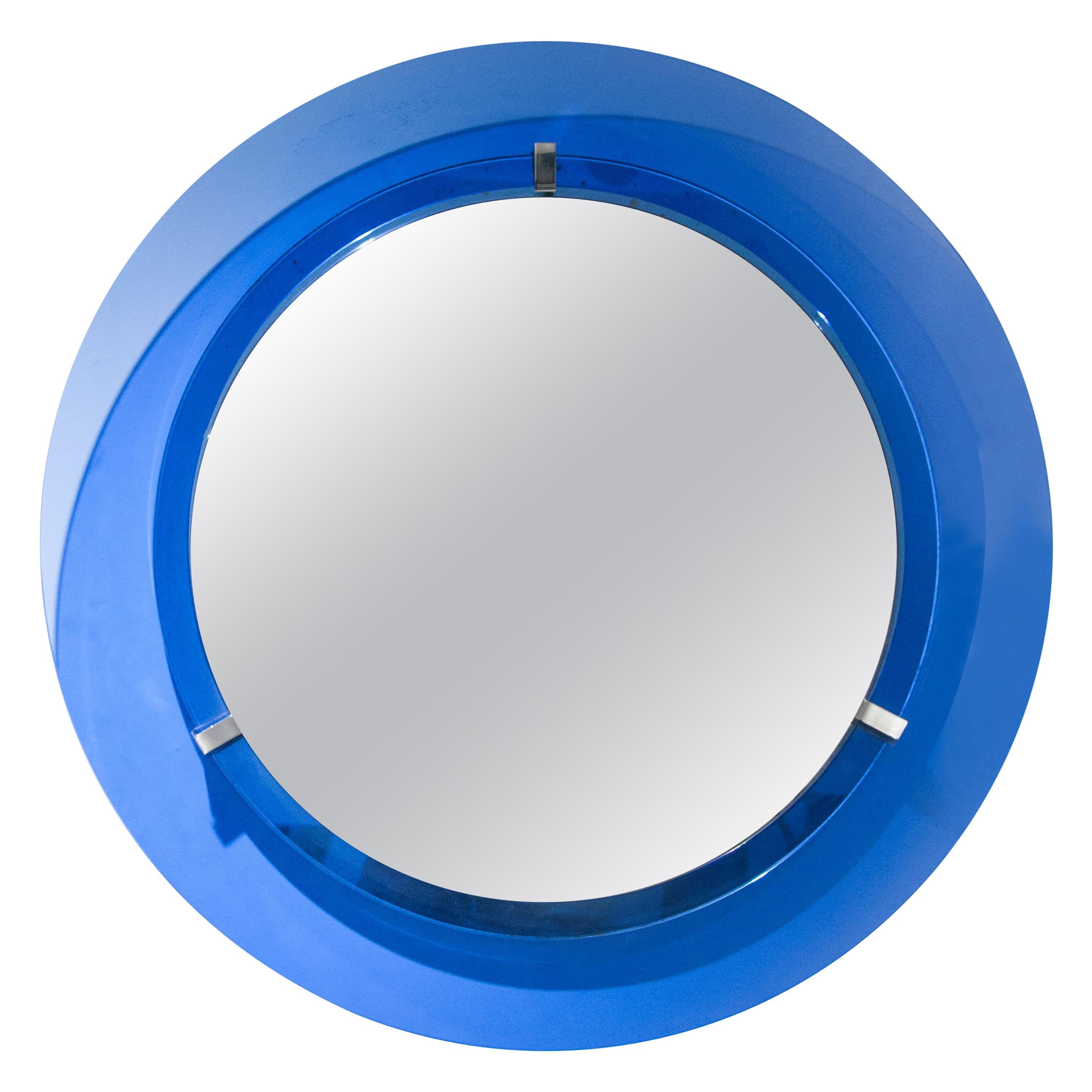 Mid-Century Rounded Blue Glass Mirror, Italy, 1960