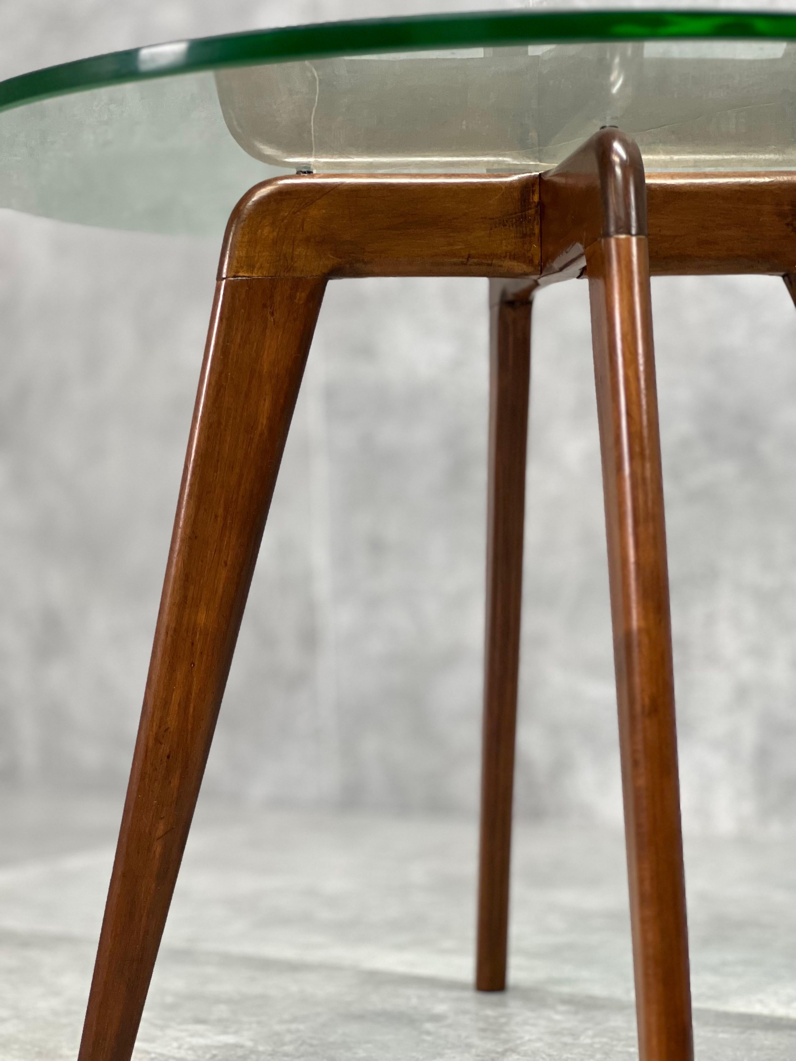 Midcentury Rounded Coffee Table with Glass Top For Sale at 1stDibs