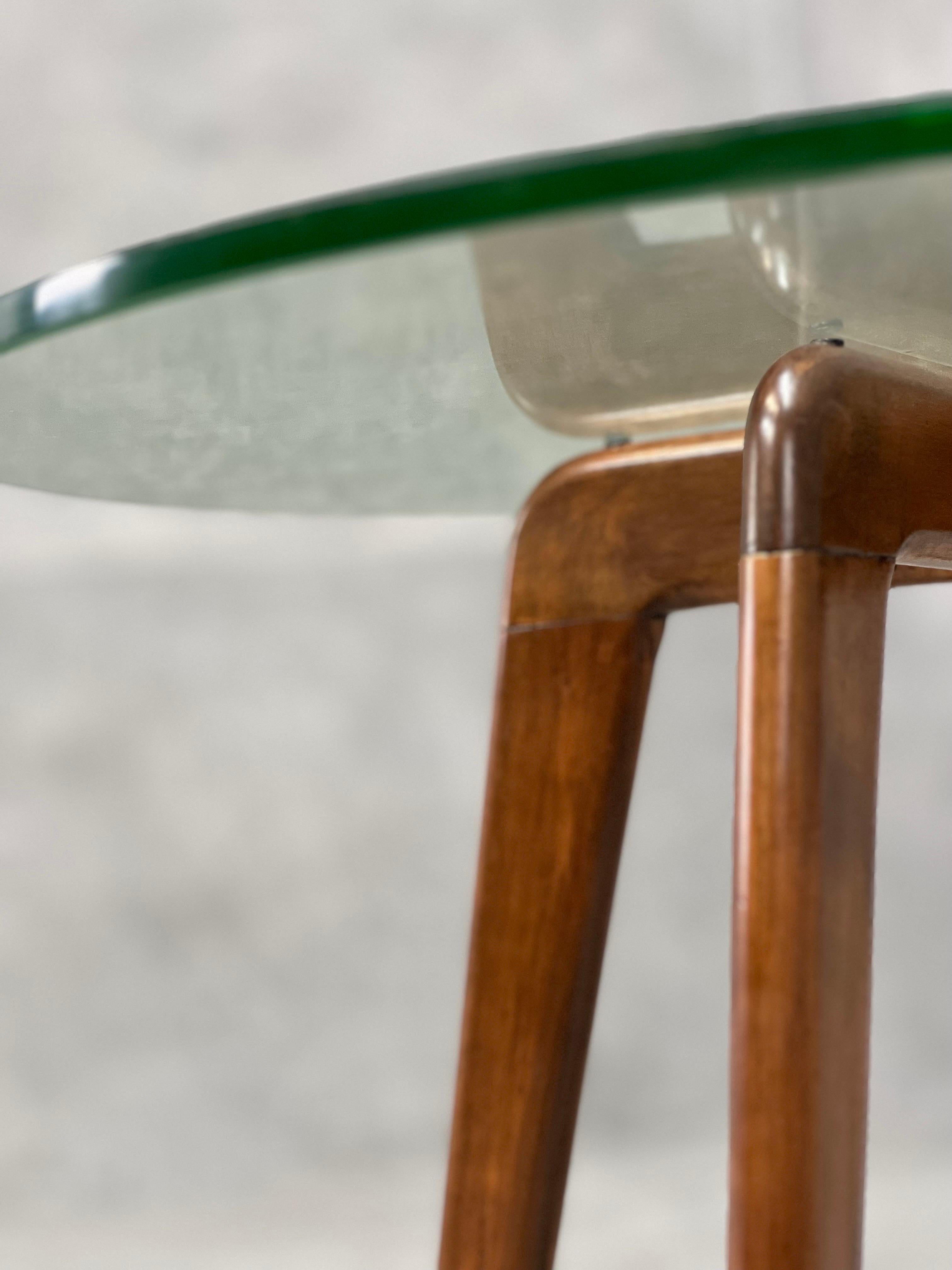 Midcentury Rounded Coffee Table with Glass Top For Sale at 1stDibs