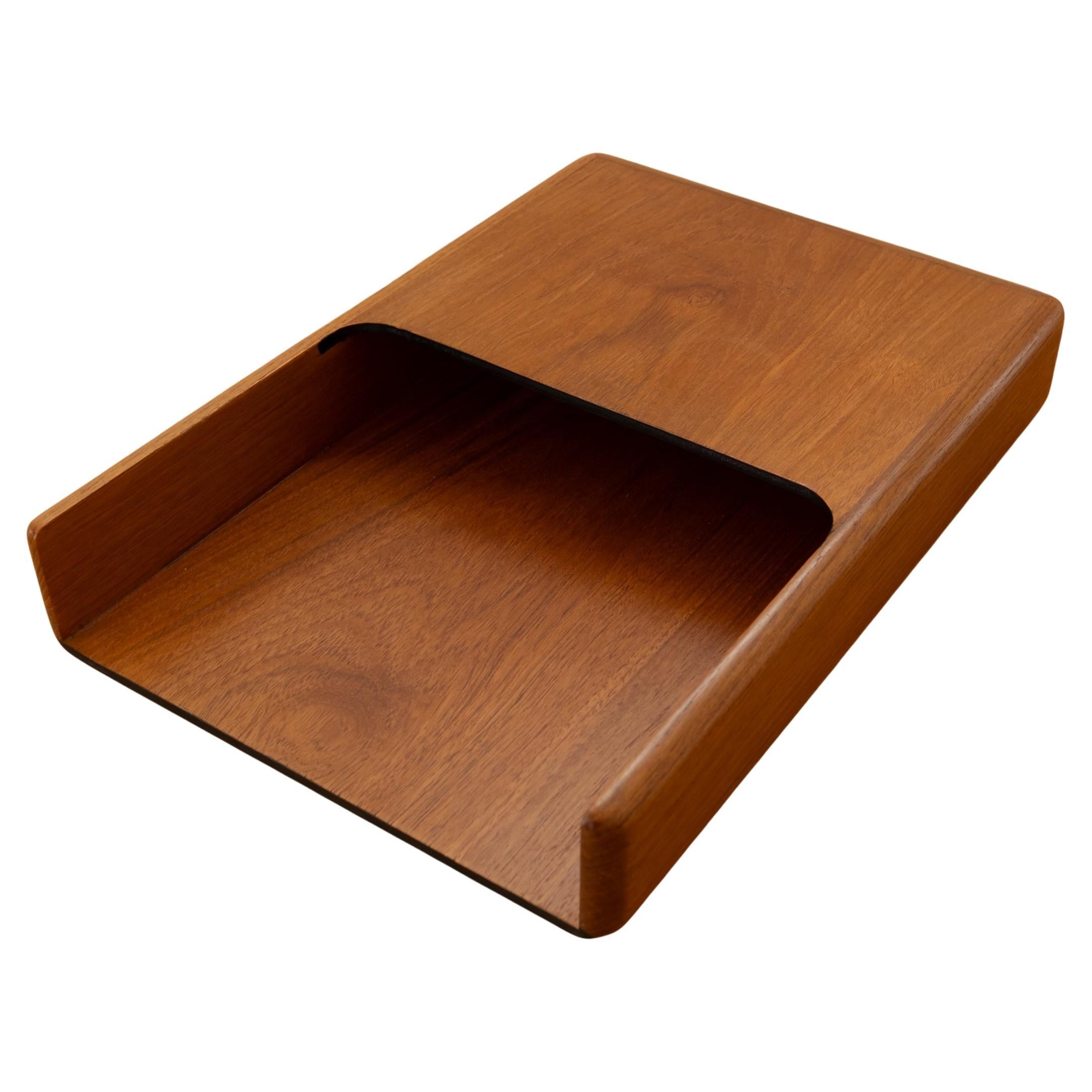 Mid Century Rounded Corner Teak Letter Tray by Jeffrey Benjamin USA 1970s For Sale