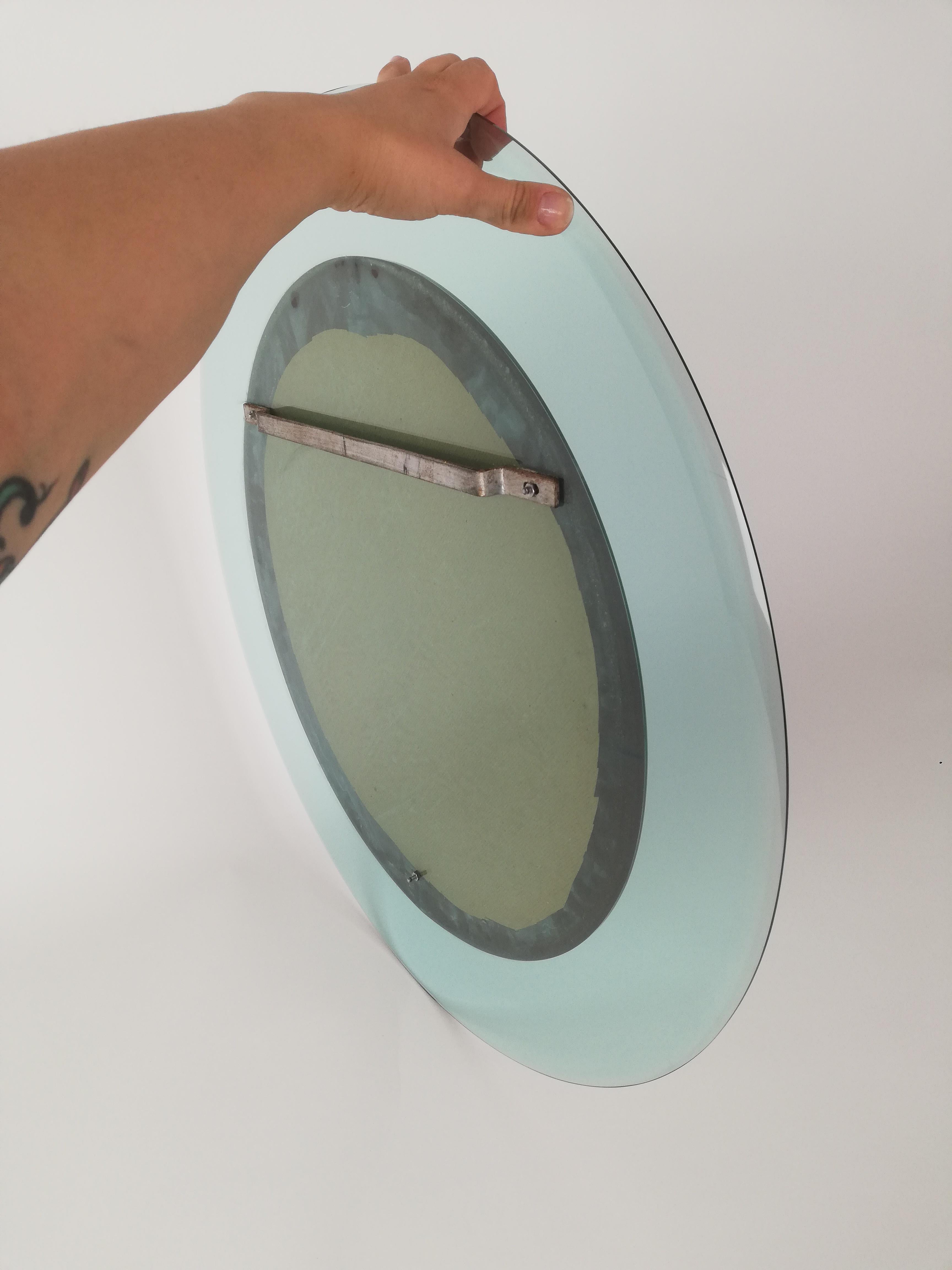 Midcentury Rounded Mirror in Turquois Glass Attributable to Veca, Italy, 1970s For Sale 5