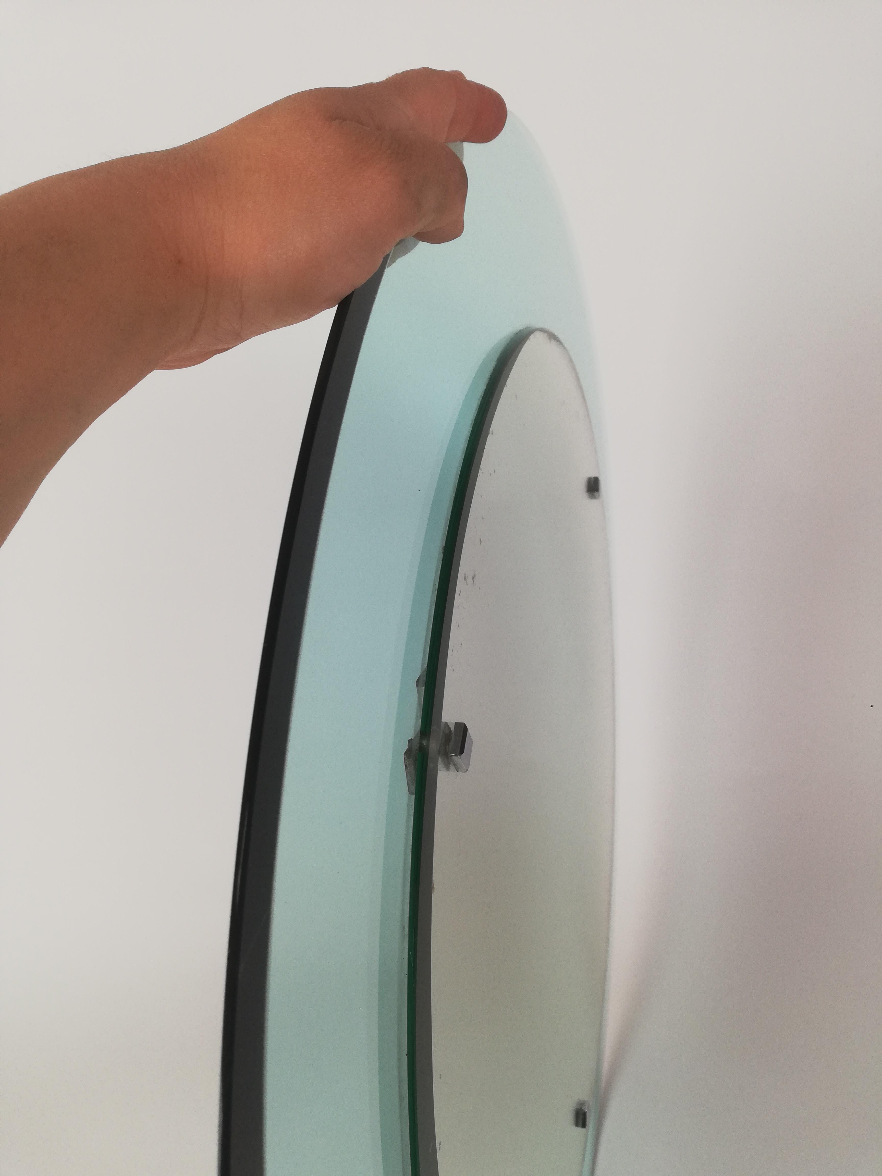 Midcentury Rounded Mirror in Turquois Glass Attributable to Veca, Italy, 1970s For Sale 6