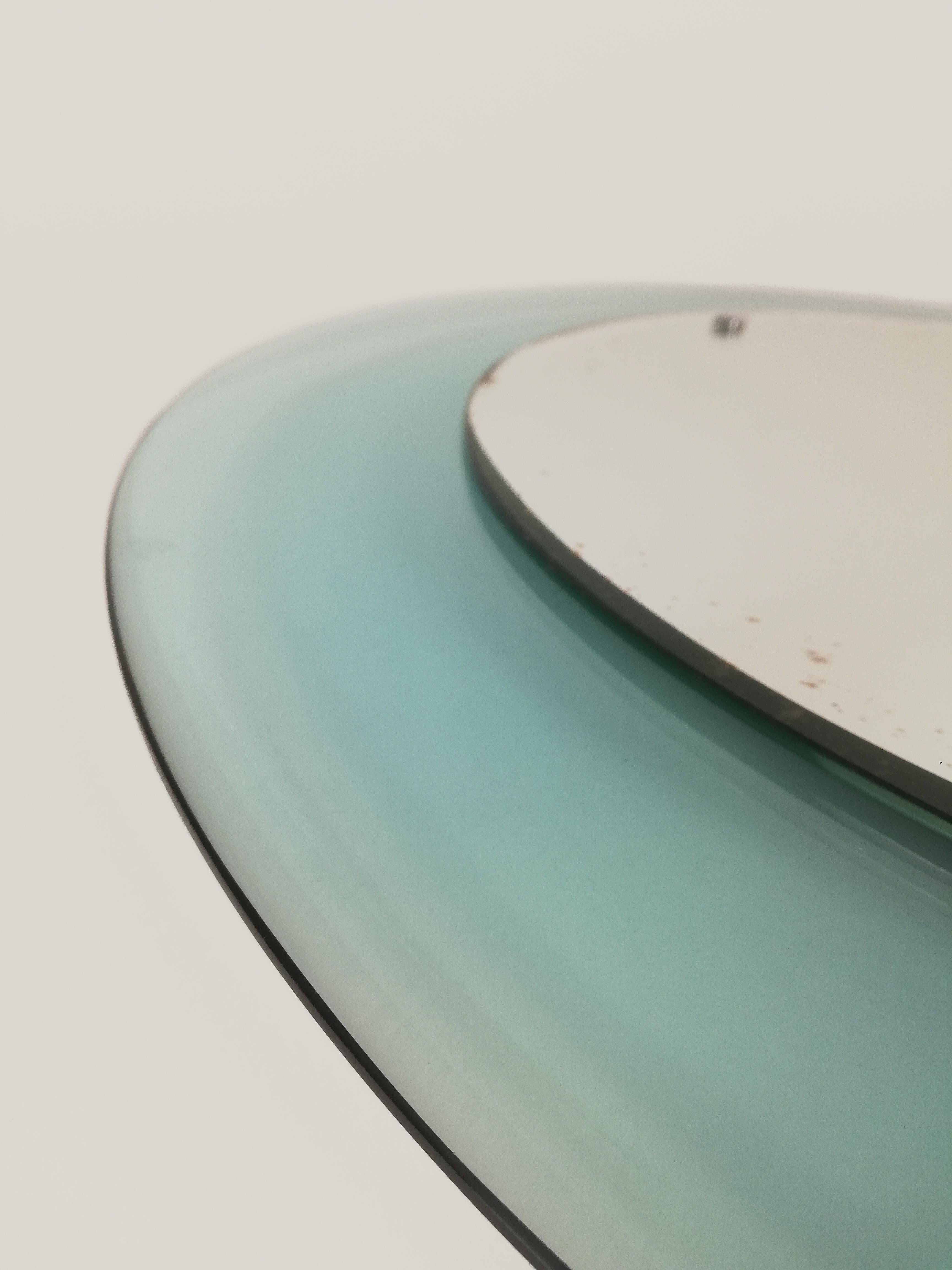 Midcentury Rounded Mirror in Turquois Glass Attributable to Veca, Italy, 1970s For Sale 9