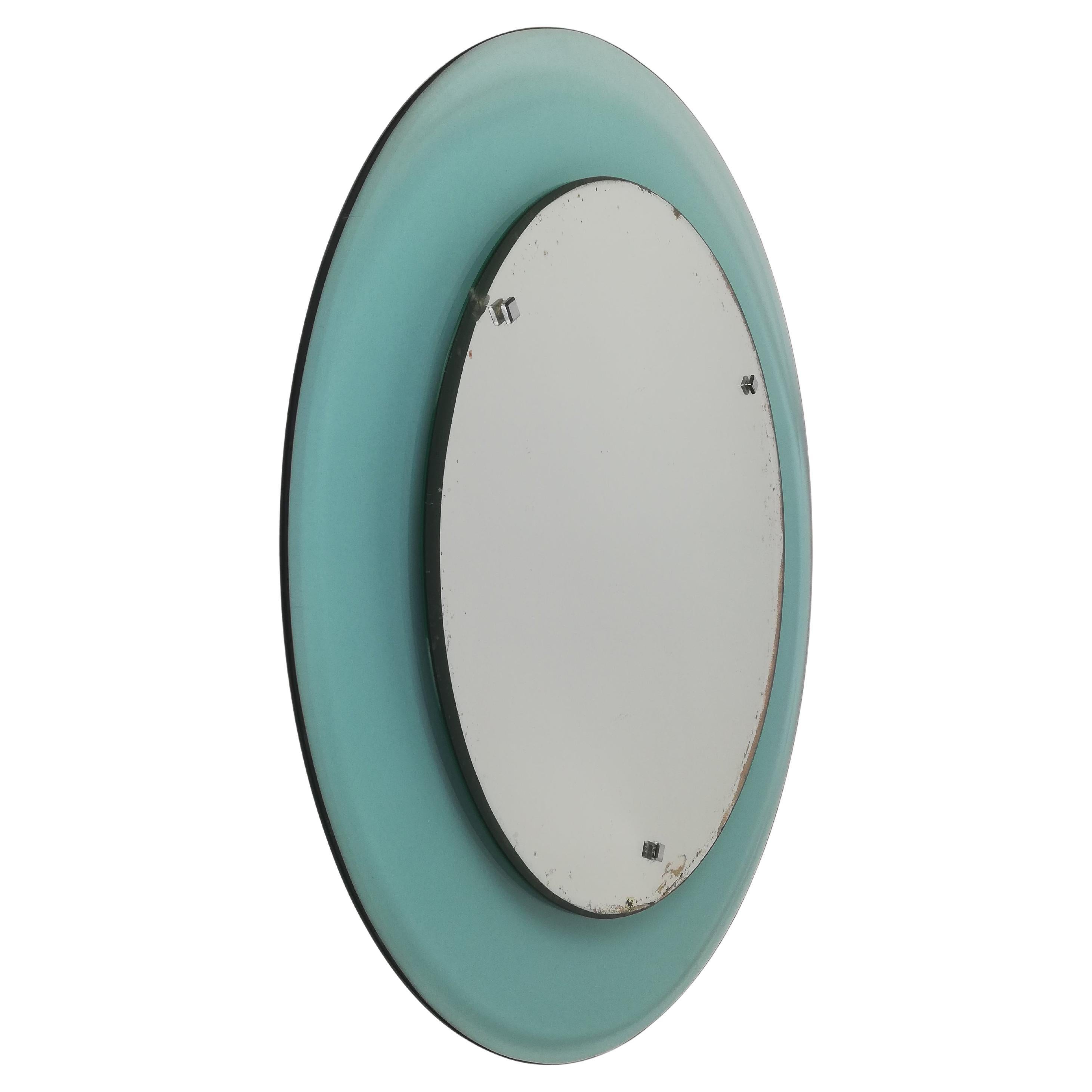 Midcentury Rounded Mirror in Turquois Glass Attributable to Veca, Italy, 1970s For Sale