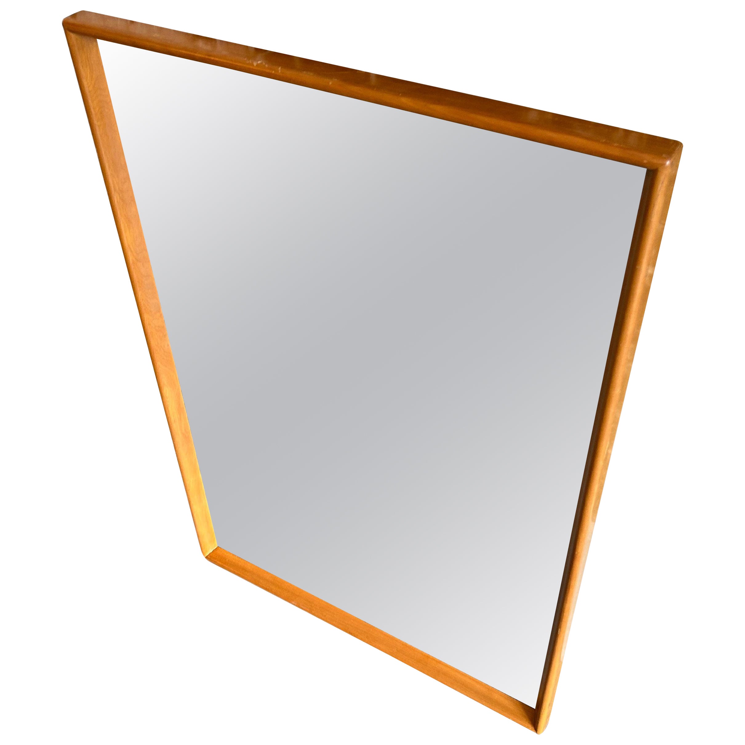 Mid century rounded rectangular blonde Solid maple wall or floor mirror