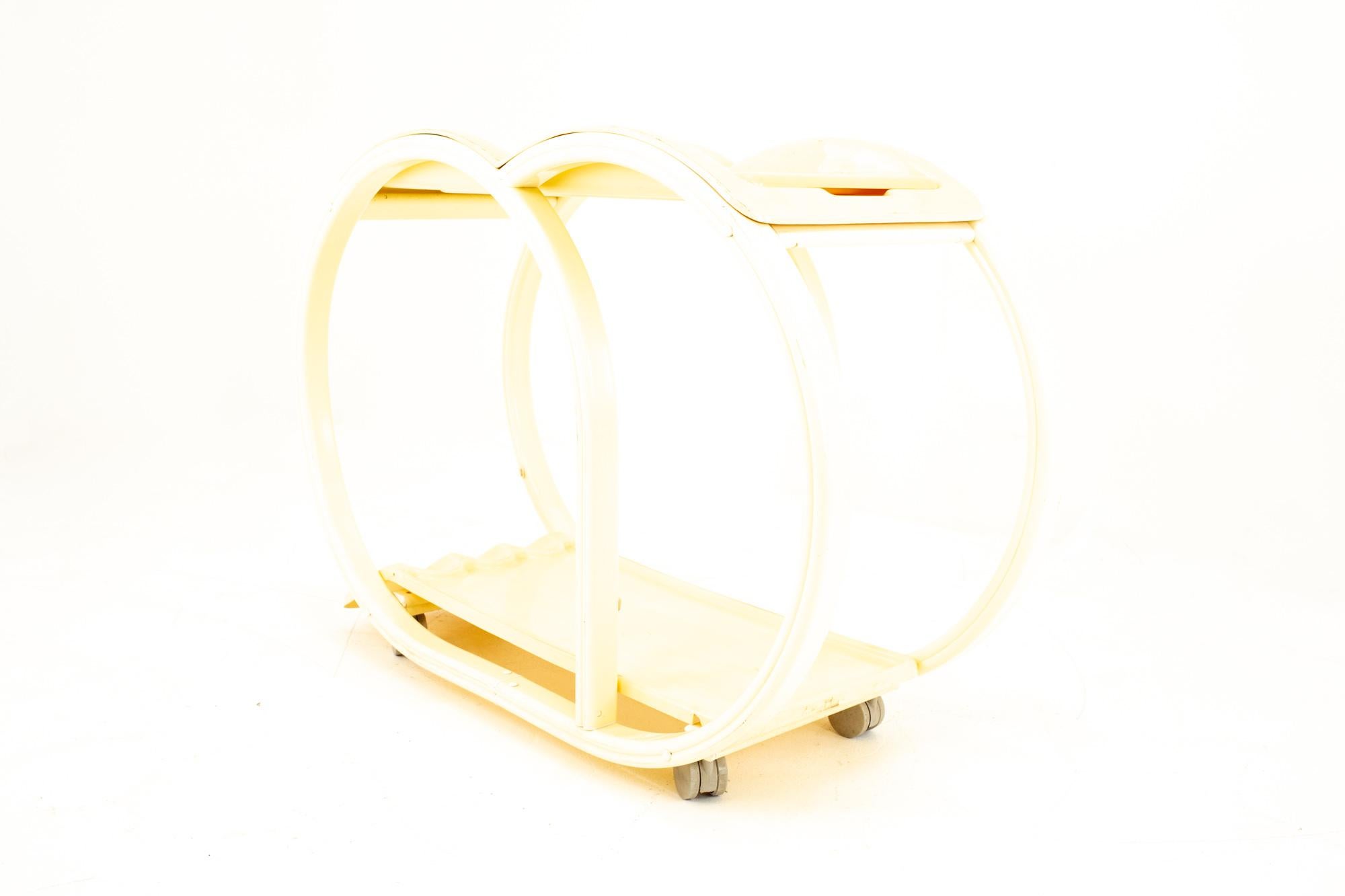 Mid-Century Modern Mid Century Rounded White Plastic Bar Serving Cart For Sale