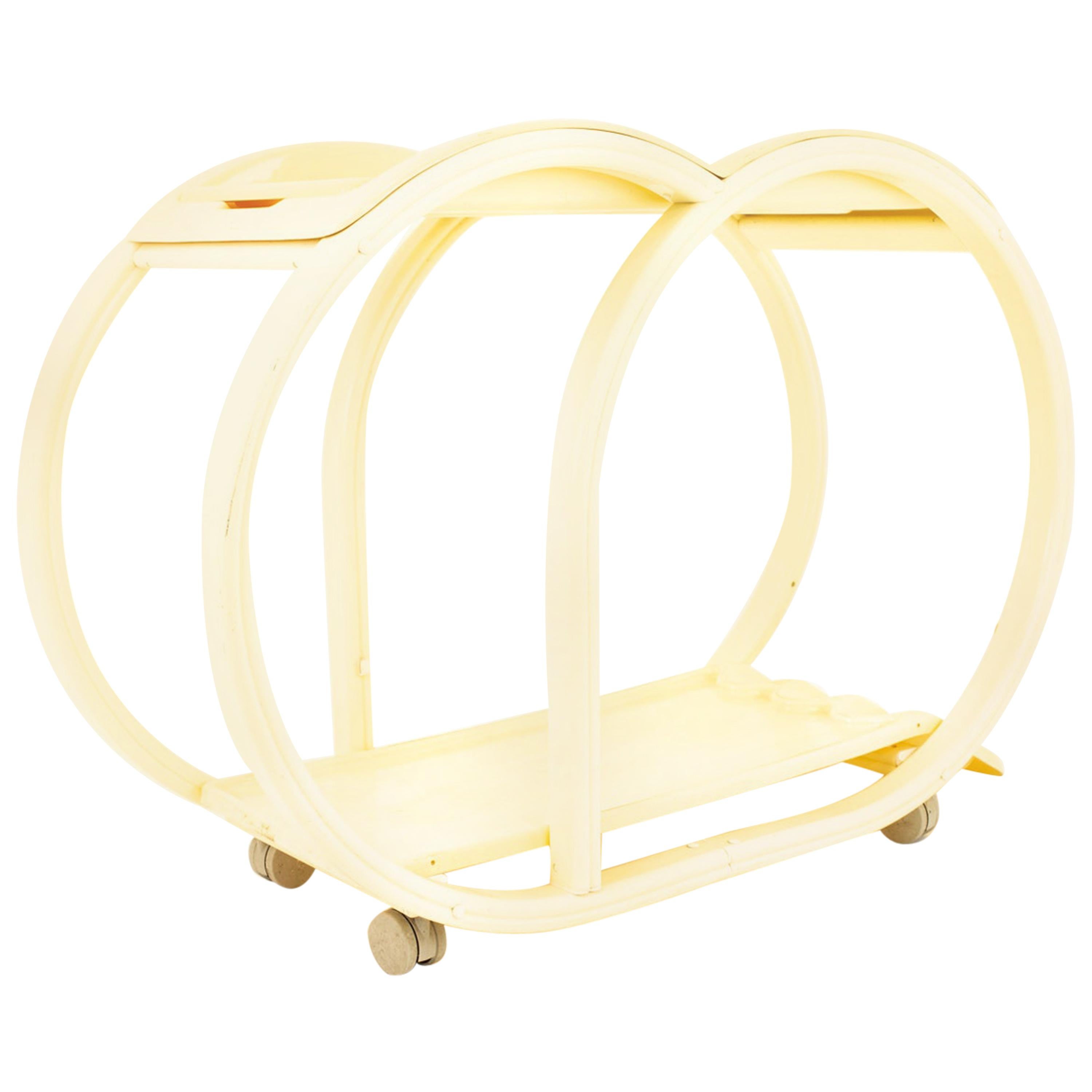 Mid Century Rounded White Plastic Bar Serving Cart