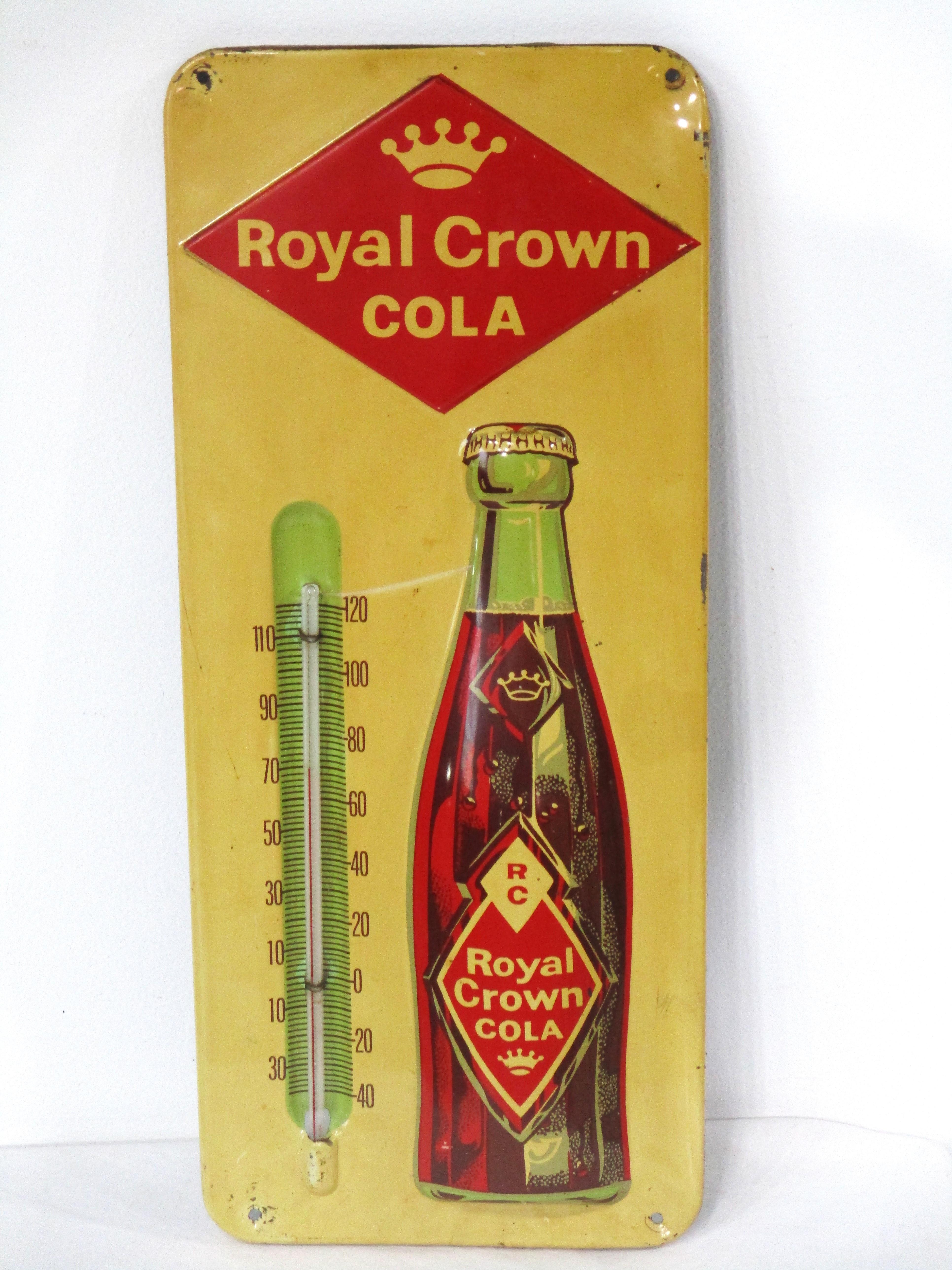 Américain thermomètre publicitaire Cola embossé Royal Crown du milieu du siècle dernier  en vente