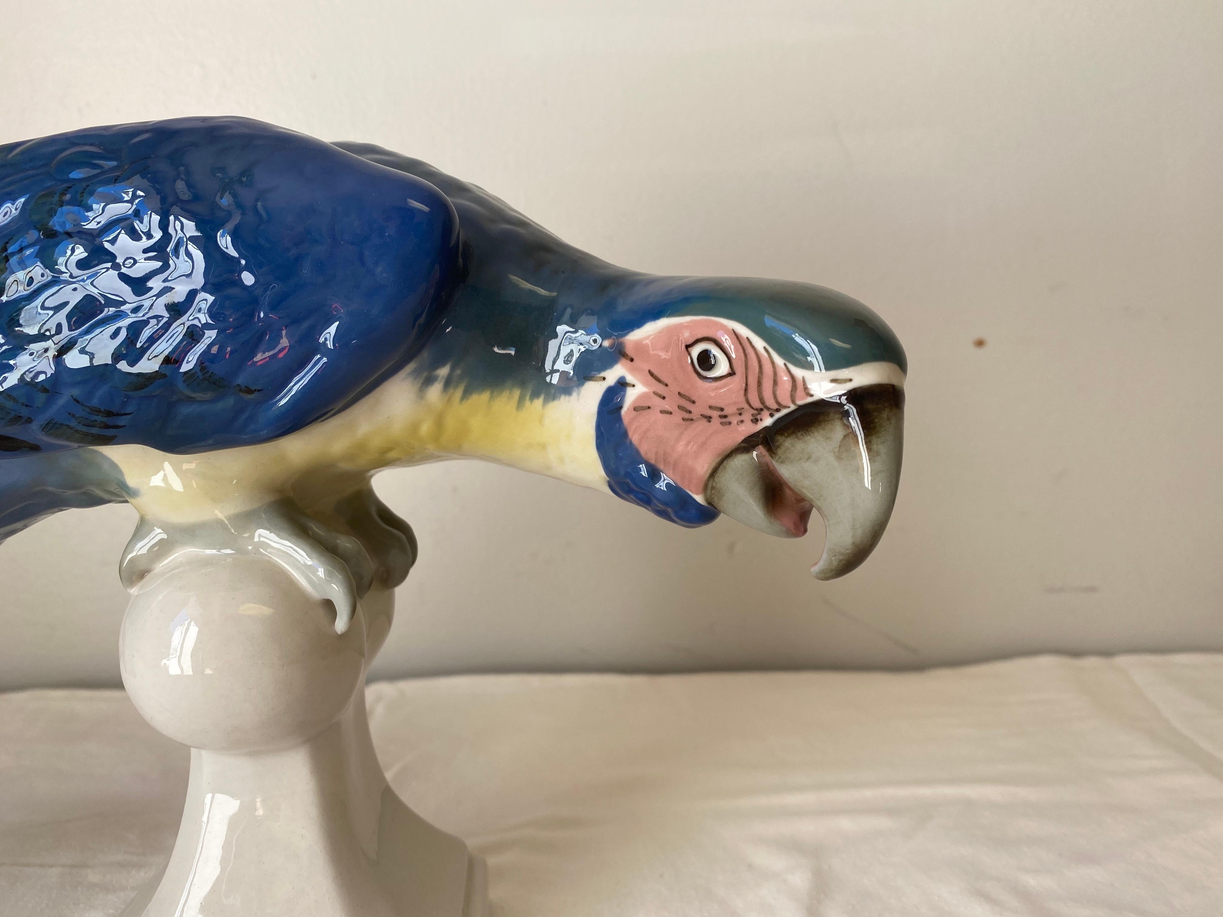 Mid-Century Modern Mid-Century Royal Dux Porcelain Perching Macaw Parrot