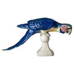 Mid-Century Royal Dux Porcelain Perching Macaw Parrot