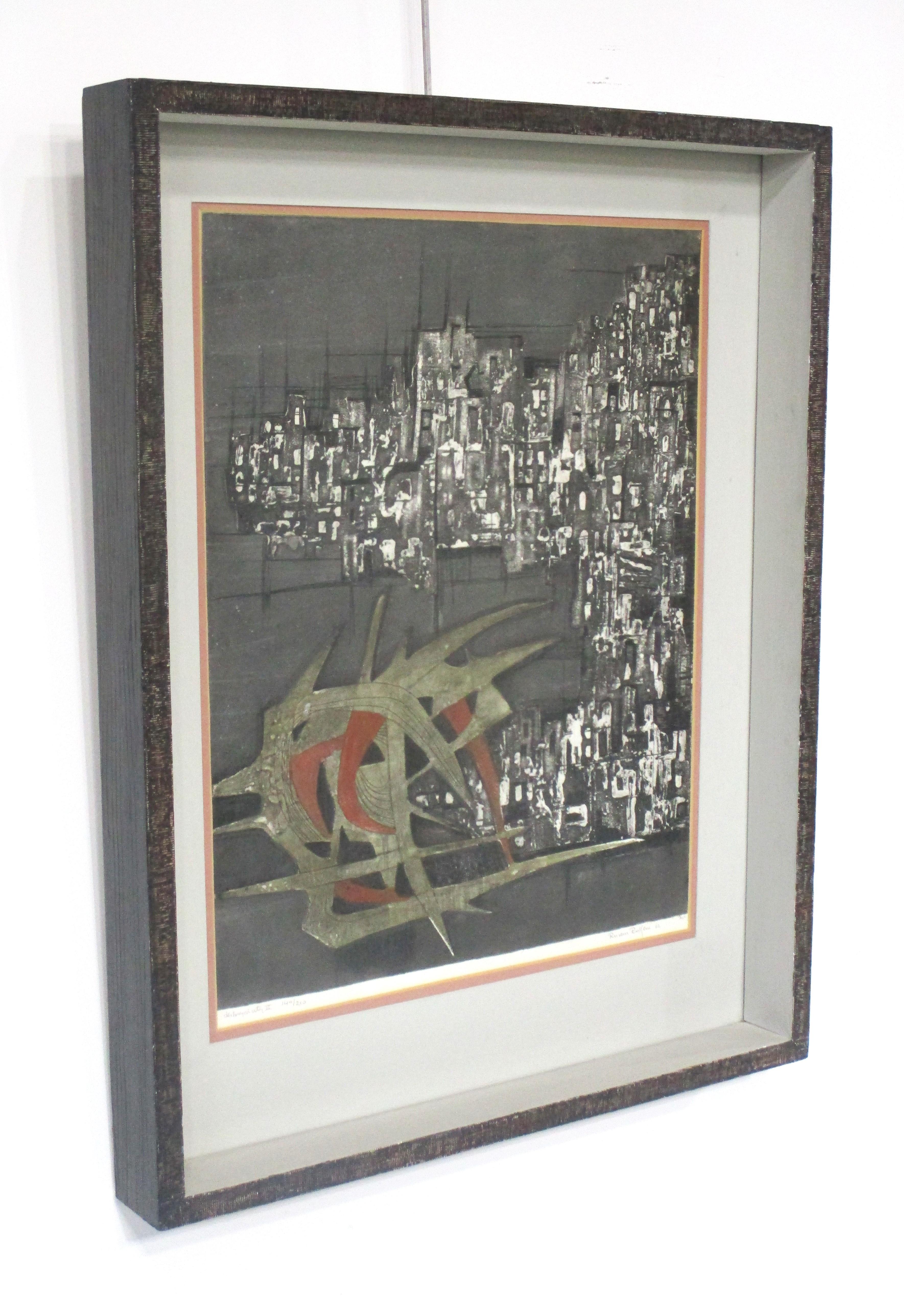 A Mid Century lithograph by well listed Dutch artist Ru Van Rossem ( 1924-2007 ) titled 
