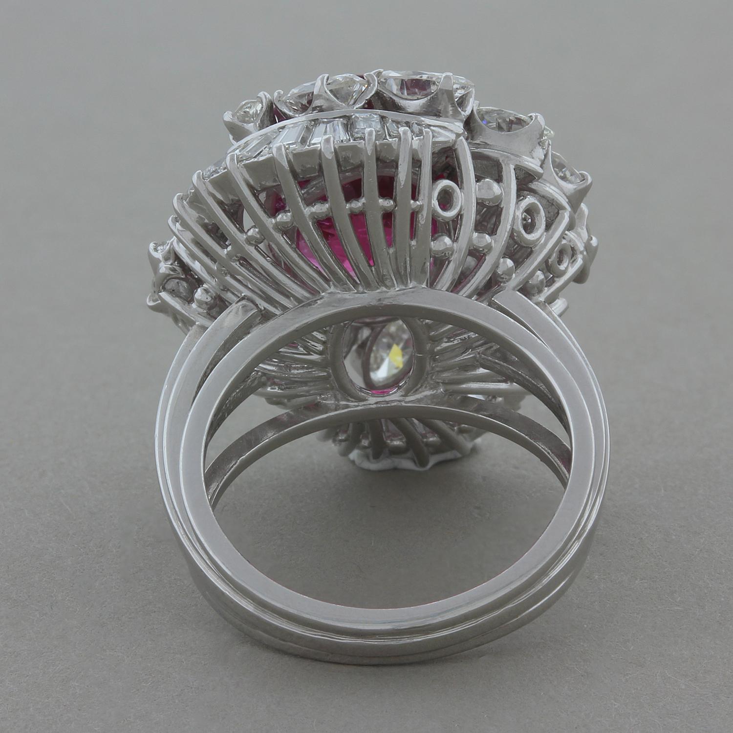 Midcentury Rubelite Tourmaline Diamond Platinum Ring In Excellent Condition In Beverly Hills, CA