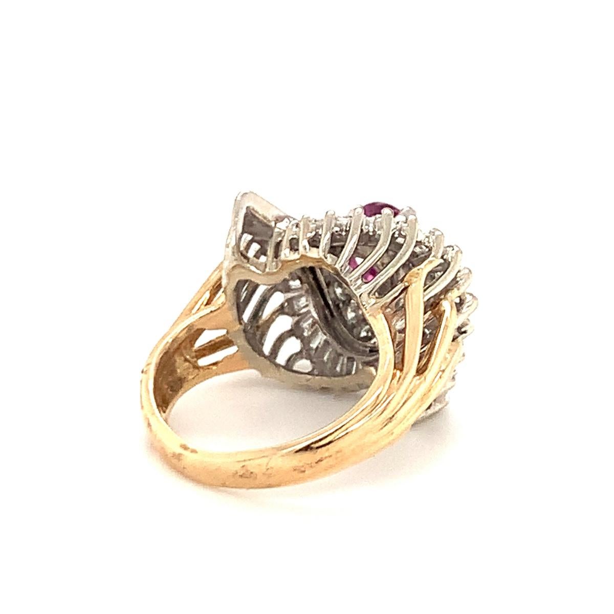 Mid-Century Ruby and Diamond Gold Ring, circa 1950s For Sale 1