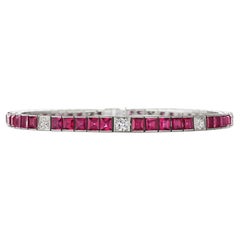Mid Century Ruby and Diamond Line Bracelet