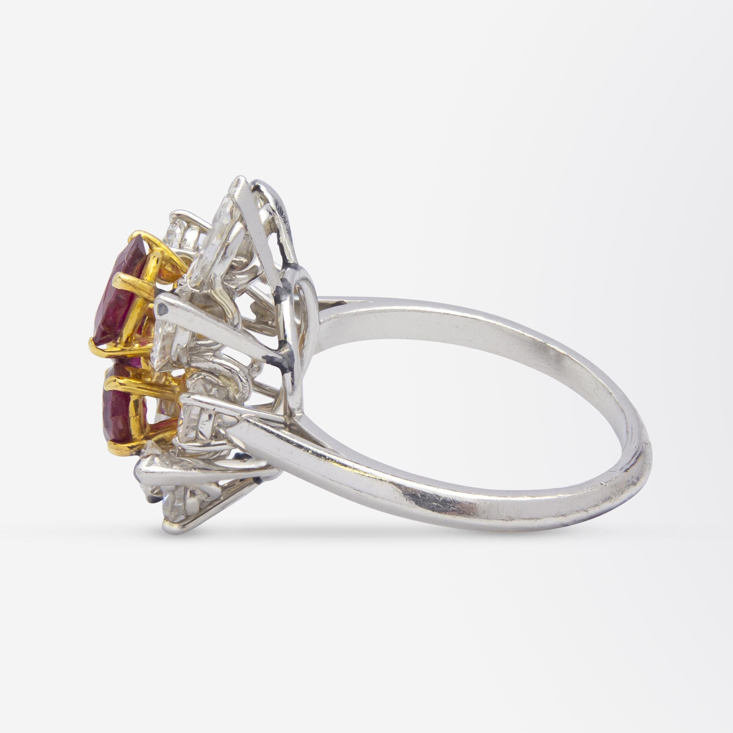 Taglio brillante Anello di Chaumet con rubini e diamanti del metà del secolo scorso in vendita