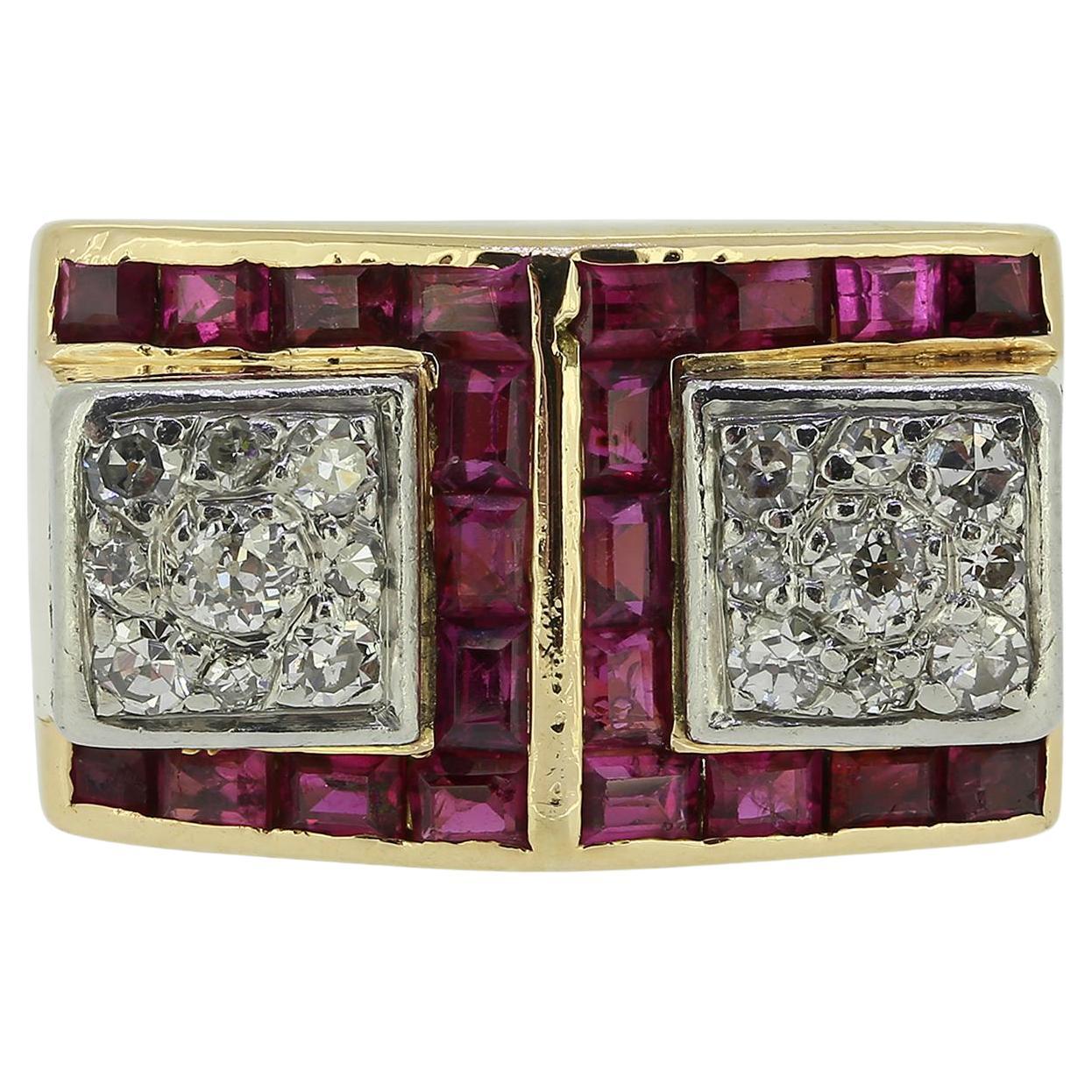 Mid-Century Ruby and Diamond Ring
