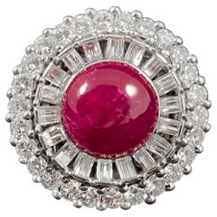 Mid-Century Ruby Cabochon Diamond Ballerina Cocktail Ring Platinum 1950s/1960s