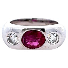Mid Century Ruby Diamond 14 Karat White Gold Ring