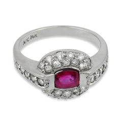 Mid Century ruby diamond 14k white gold ring