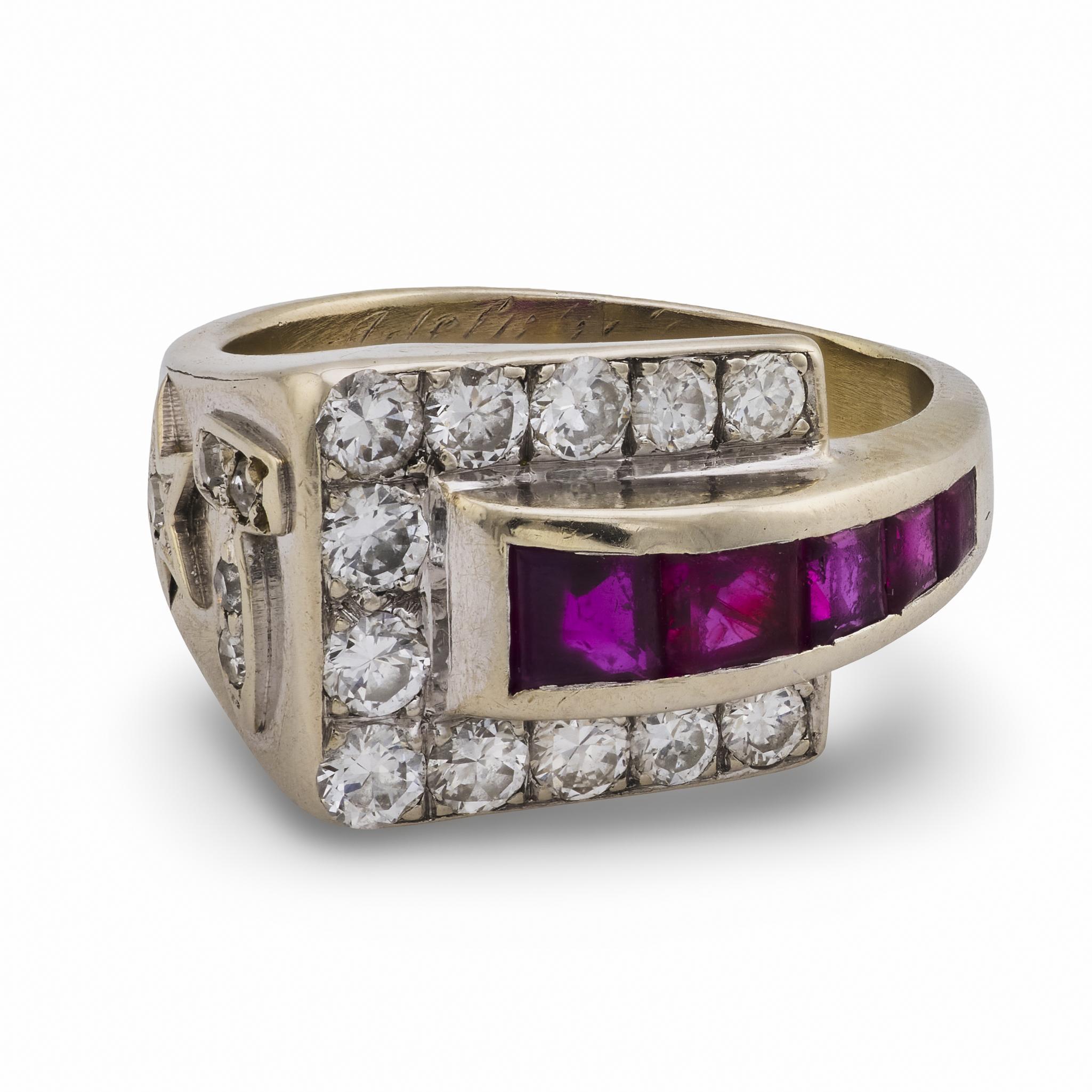 Mid Century Rubin-Diamant-Ring aus 18k Weißgold (Zeitgenössisch) im Angebot