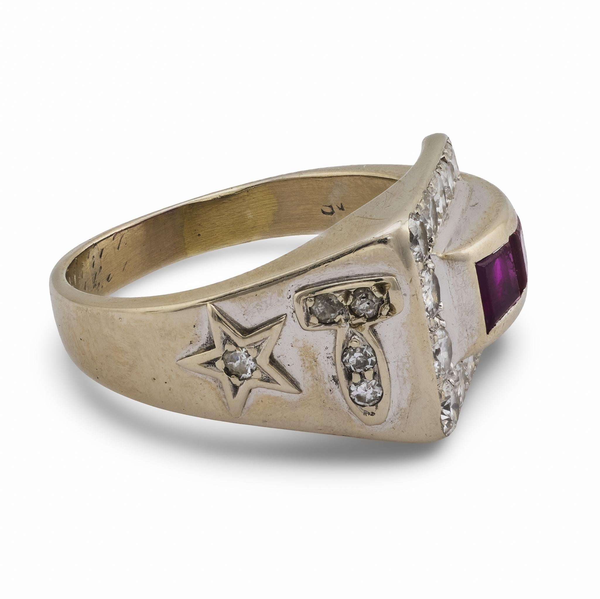Mid Century Rubin-Diamant-Ring aus 18k Weißgold im Zustand „Gut“ im Angebot in Beverly Hills, CA