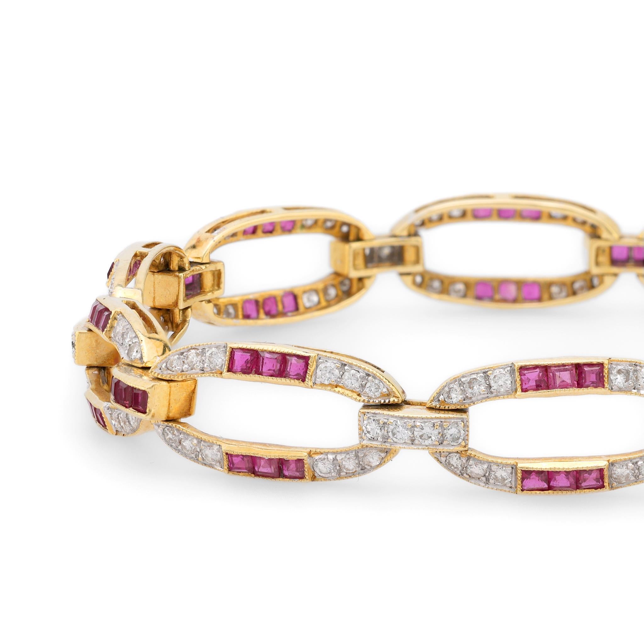 Mid Century Rubin-Diamant-Armband aus 18k Gelbgold (Moderne)