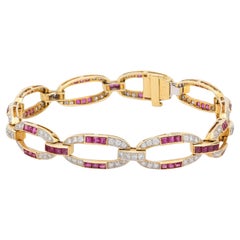 Mid Century Rubin-Diamant-Armband aus 18k Gelbgold