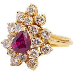 Mid Century Ruby & Diamond Cluster Ring