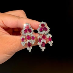 Mid-Century Ruby Diamond Convertible Day Night 1950s Cocktail Floral Earrings