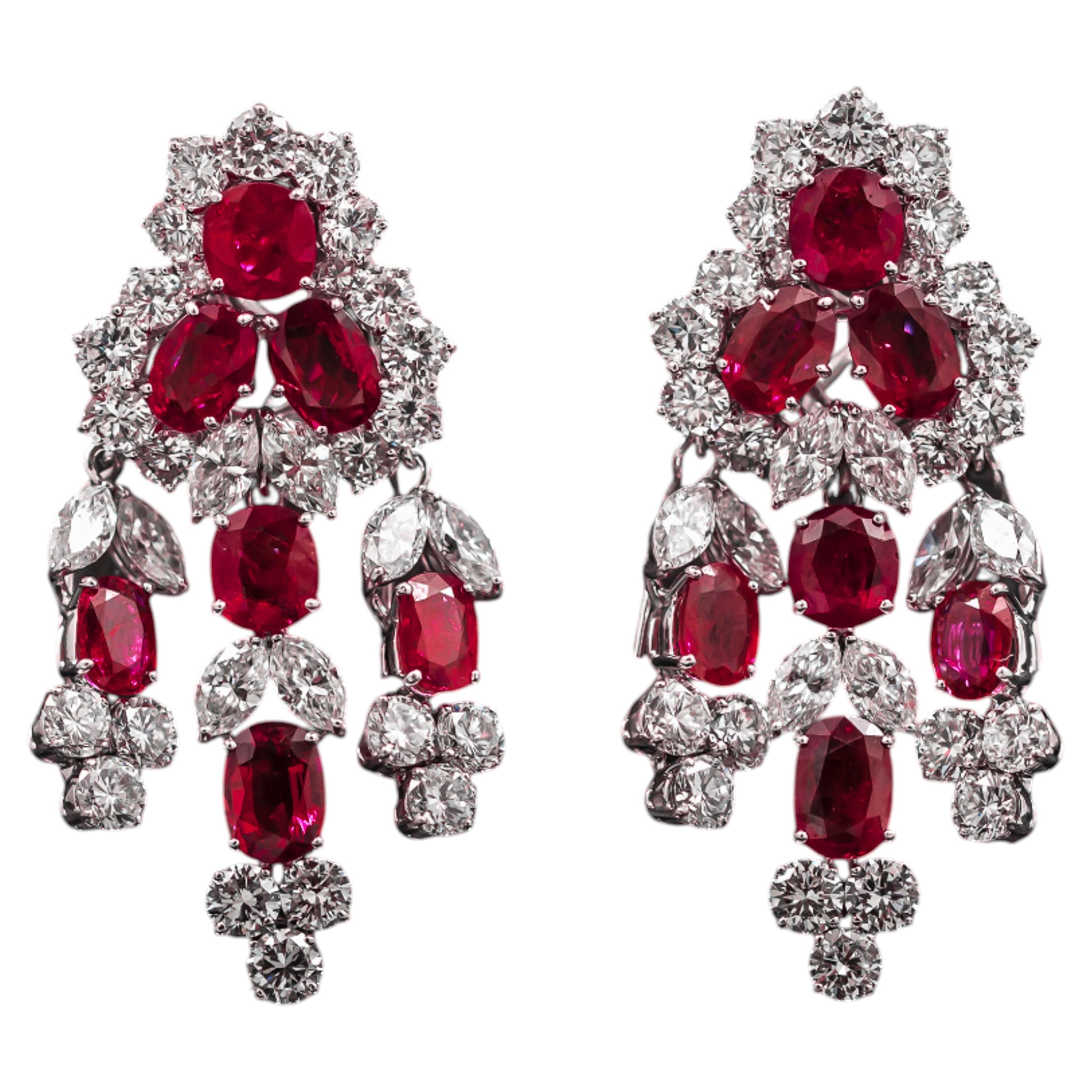 Mid-Century Ruby Diamond Convertible Day Night 1950s Cocktail Floral Earrings