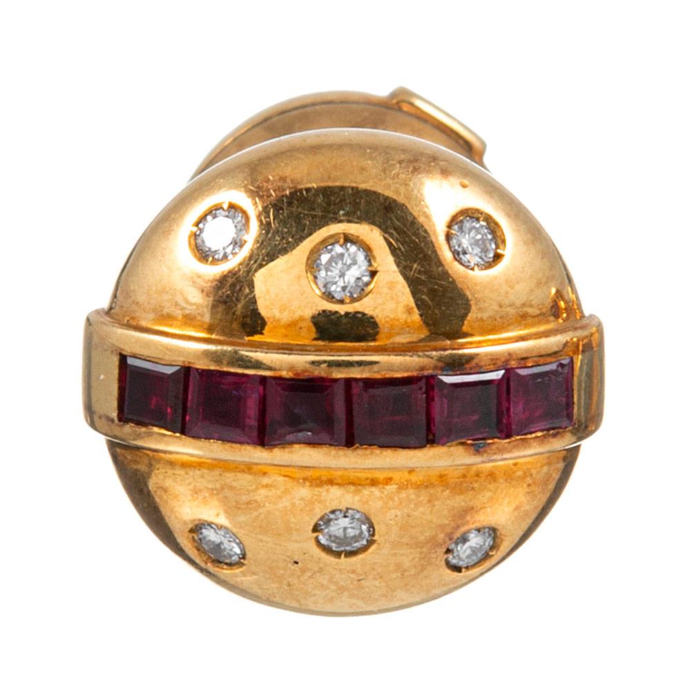 Midcentury Ruby and Diamond Cufflinks In Good Condition In Carmel-by-the-Sea, CA