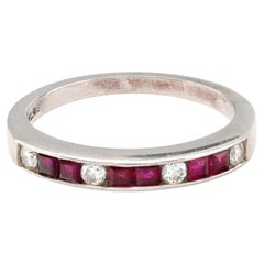 Vintage Mid Century ruby diamond platinum wedding band