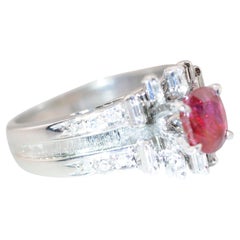 Mid Century Ruby Ring with Diamonds in 18K White Gold, England circa 1950